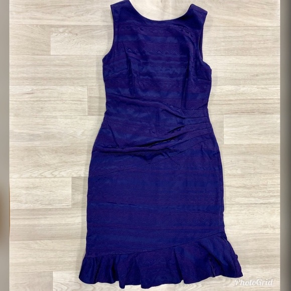 NYDJ mini dress Layla jacquard blue ruffle sheath 6 - Picture 3 of 9